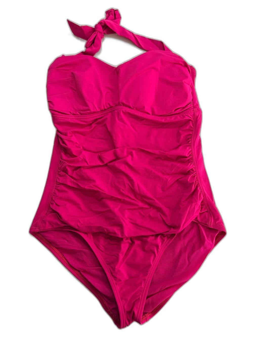 Tommy Bahama Ruched Tie Neck Halter One Piece Swimsuit Hot Pink Size 14